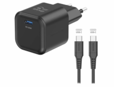 Swissten síťový adaptér gan 1x usb-c 20w power delivery černý + datový kabel usb-c/usb-c 1,2 m černý