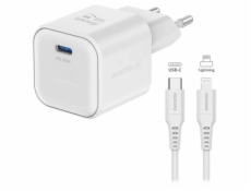 Swissten síťový adaptér gan 1x usb-c 35w power delivery bílý + datový kabel usb-c/lightning 1,2 m bílý