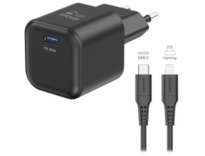 Swissten síťový adaptér gan 1x usb-c 35w power delivery černý + datový kabel usb-c/lightning 1,2 m černý
