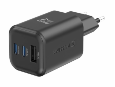 Swissten síťový adaptér gan 2x usb-c 65w pd + 1x usb-a 18w qc černý
