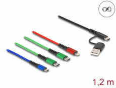 Delock Nabíjecí kabel USB 4 v 1 USB Typu-A + USB-C™ na Lightning™ / Micro USB / 2 x USB Type-C™, 1,20 m