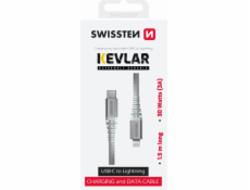 Swissten datový kabel kevlar usb-c / lightning 1,5 m bílý