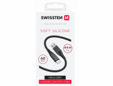 SWISSTEN DATOVÝ KABEL SOFT SILICONE USB / USB-C 0,4 M ČERNÝ