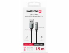 Swissten datový kabeltextile ii usb / usb-c 1,5 m černý
