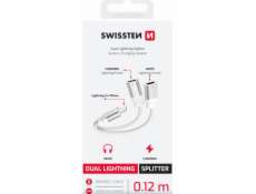 SWISSTEN NABÍJECÍ AUDIO ADAPTÉR TEXTILE LIGHTNING (samec) / 2x LIGHTNING (samice) 0,12 M BÍLÝ