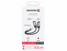SWISSTEN NABÍJECÍ AUDIO ADAPTÉR TEXTILE LIGHTNING (samec) / 2x LIGHTNING (samice) 0,12 M ČERNÝ