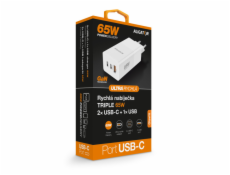 Aligator nabíječka PD65W, 2USB-C, 1xUSB-A, bílá