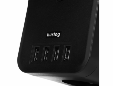 Huslog prodlužovací kabel 3x zásuvka + 4x USB, černý