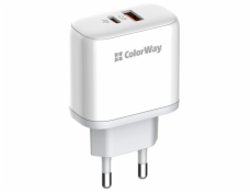 COLORWAY 1x USB a 1x USB-C/ síťová nabíječka/ 45W/ 100V-240V/ Bílá