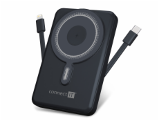 CONNECT IT 10000 mAh bezdrátová Powerbanka 1xUSB-C port/1xUSB-C + 1xLightning kabel VESMÍRNĚ ŠEDÁ