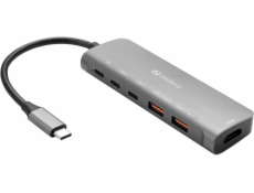 Sandberg USB-C dokovací stanice, HDMI+2xUSB-A+2xUSB-C+PD(100W)