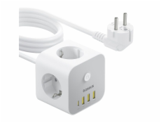 Prodlužovací kabel Baseus PowerCombo Cube 3x zásuvka + 3x USB + 1x USB-C 20W 1.5m bílý