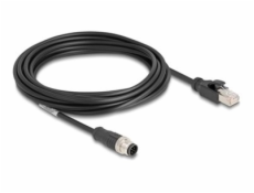Delock - Síťový kabel - 8kolíkový M12 (M) do RJ-45 (M) - 5 m - 6 mm - S/FTP - CAT 5e - A-kódované, provedení bez hrbolků, bootovaný - černá