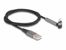 Delock - Kabel Lightning - USB s piny (male) rovné do Lightning s piny (male) zkosený, stojánek - 1.5 m - černá/šedá - nabíjení a synchronizace