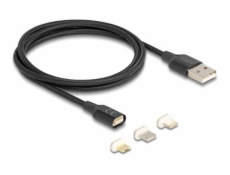 Delock - USB charge adapter kit - USB (M) do Lightning, Micro USB typ B, 24 pin USB-C (M) magnetický - USB 2.0 - 5 V - 3 A - 1 m - černá