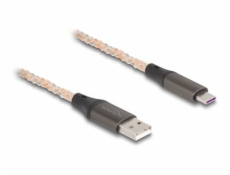 Delock - USB kabel - USB (M) do 24 pin USB-C (M) - USB 2.0 - 5 V - 3 A - 1 m - osvětlení RGB - průhledná, měděná barva