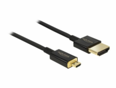 Delock Slim Premium - Kabel HDMI s ethernetem - 19 pin micro HDMI Type D s piny (male) do HDMI s piny (male) - 3 m - trojnásobně stíněný - černá - podporuje 4K