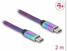 Delock Kabel USB 2.0 ze zástrčky USB Type-C™ na zástrčku, s duhovým kovovým pláštěm, PD 3.0, 60 W, 2 m