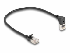 Delock - Patch kabel - RJ-45 (M) zahnutý nahoru do RJ-45 (M) rovné - 25 cm - 4.5 mm - S/FTP - CAT 6a - bootovaný, neobsahuje halogen, provedení bez hrbolků - černá