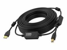Vision - Kabel USB - USB (M) do USB typ B (M) - USB 2.0 - 15 m - aktivní inline booster - černá
