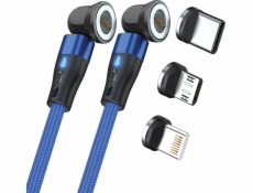Realpower  Magnetický kabel USB kabel, 1m, 2x magnetisch, blau mit Adapter