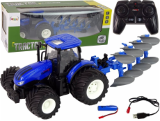 Traktor LeanToys na dálkové ovládání 1:24 modrý pluh kovový