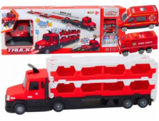 LeanToys Lora Odtahovka Závodní dráha 2v1 Světla Zvuky Znaky Auta červená