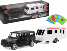 LeanToys sada vozidel Jeep Black Camper přívěs kovové prvky