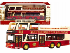 Dvoupatrový turistický autobus LeanToys 1:42 Kovová světla červená