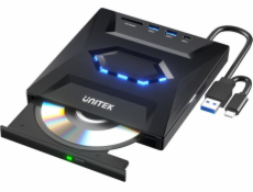 Unitek DVD přehrávač Unitek Externí DVD/CD rekordér, 5Gbps USB Hub, čtečka SD karet