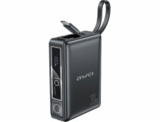 Awei AWEI PowerBank s vestavěným kabelem P87K 10000mAh černá/černá 30W