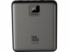 Canyon CANYON Powerbanka PB-2008 LED plochá 20000 mAh PD100W QC3.0 tmavě šedá