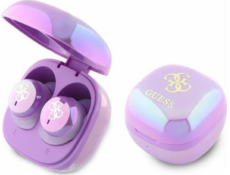 Guess Guess Bluetooth sluchátka GUTWSJ144ESU TWS + dokovací stanice Purple/Purple duhové 4G Tištěné logo