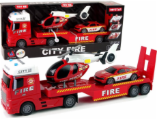 LeanToys Set Hasiči Odtahový vůz Auto Helikoptéra Zvuk Světle červená LEAN Toys