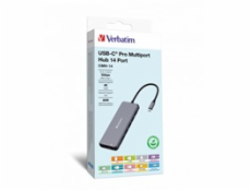 VERBATIM Hub USB-C Pro Multiport 14 Port, 5x USB-A, 2x USB-C, 2x HDMI, 1xVGA, RJ45, 3.5mm Jack audio, microSD/SD, šedá
