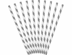 Party Deco Pruhovaná papírová brčka na pití, stříbrná, 19,5 cm, 10 ks univerzální