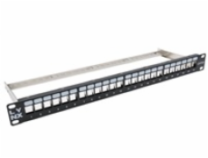 LYNX Patch panel, 19  , 24 portů, 1U, Cat5e/6/6A/7, neosazený, stíněný, vyvazovák, černý