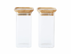 Dózy Pebbly, PKV-048, sada 2 ks, skleněné, čtvercové, na potraviny, 320 ml, bambusové víko, 6 x 6 x 13,5 cm