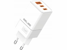 Beline 65W GaN 2xUSB-C+USB-A nástěnná nabíječka bez kabelu Bílá