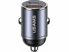 USAMS Nabíječka do auta 30W 1xUSB+1xUSB-C C38 Fast Charge Steel