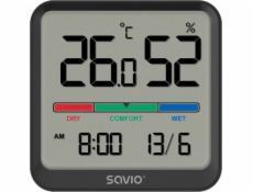 Savio Senzor teploty a vlhkosti, pro vnitřní použití, LCD displej, hodiny, datum, magnetický držák, CT-01/B Black