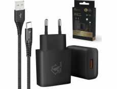 Extralink Sada Smart Life USB Type-A to Type-C, 200 cm, černá + 12W černá nabíječka