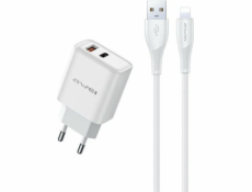 AWEI GaN PD81L 22,5W USB+USB-C nástěnná nabíječka + USB/Lightning kabel