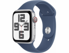 Apple Watch SE GPS + Cellular, 40mm stříbrné hliníkové pouzdro s džínovým sportovním páskem – velikost M/L