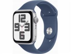Apple Watch SE GPS, 44mm stříbrné hliníkové pouzdro s džínovým sportovním páskem - velikost S/M