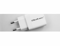 Qoltec 20W GaN síťová nabíječka | 5-20V | 1,5-3A | 1xUSB-C PD | 1xUSB QC 3.0 | Bílý