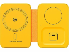 WEKOME Bezdrátová nabíječka 3 v 1 s MagSafe pro iPhone, Apple Watch a AirPods + Mirror (žlutá)