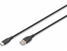 Digitus Silikonový napájecí kabel USB-A – USB-C, USB 2.0 60W, 0,5m černý
