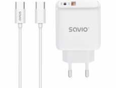 Savio LA-10 30W Quick Charge Power Delivery 3.0 nástěnná nabíječka bílá + kabel