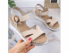 Rieker Pohodlné dámské sandály se suchým zipem na klínku béžová Rieker 67173-60 41